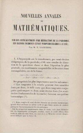 Sur les anticaustiques par réfraction de la parabole, les rayons incidents étant perpendiculaires a l'axe.