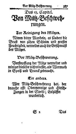 Das 18. Capitel. Von Miltz-Beschwehrungen.