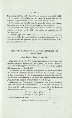 CONCOURS D'AMISSION A L'ÉCOLE POLYTECHNIQUE DE FRANCE (1882).