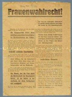 Aufruf zum ersten sozialdemokratischen Frauentag in Deutschland am 19.03.1911, Forderung nach der Gleichberechtigung der Frau und dem demokratischem Frauenwahlrecht, Aufruf zur öffentlichen Frauenversammlung in Leipzig