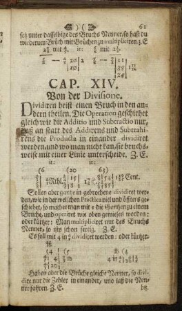 Cap. XIV. Von der Divisione
