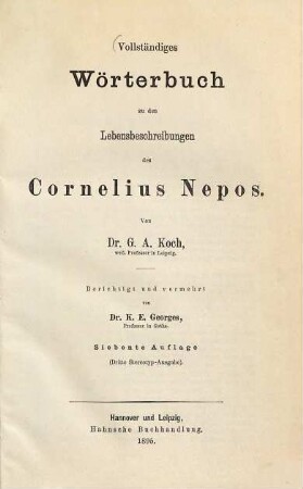 Vollständiges Wörterbuch zu den Lebensbeschreibungen des Cornelius Nepos
