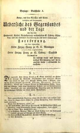 Denkschrift in Sachen des Herzogl. Hauses S. Coburg-Meiningen gegen das Herzogl. Haus S. Coburg-Saalfeld die Ausgleichung der S. Coburg-Eisenberg- und Römhildischen Succession betreffend : mit Beylagen