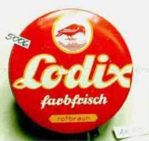 Blechdose mit Deckelheber für Schuhcreme "Lodix farbfrisch rotbraun"