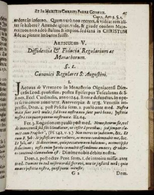 Articulus V. Diffidentia & Fiducia Regularium ac Monachorum