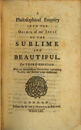 A philosophical Enquiry into the origin of our Ideas of Sublime