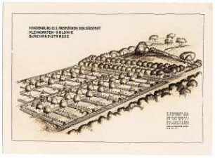 Kleingartenanlage, Hindenburg: Freiflächen der Südstadt, Kleingarten-Kolonie an der Burchardistraße: perspektivische Ansicht