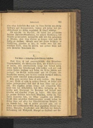 X. Das Alter- frühzeitige Herbeiführung desselben.