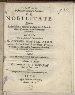 Disputatio Iuridico-Politica De Nobilitate