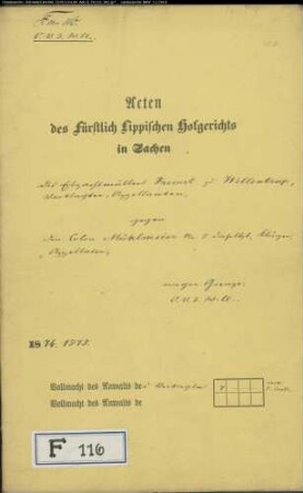 Frevert, Erbpachtmüller in Wellentrup gegen Mühlmeier Nr. 8 zu Wellentrup