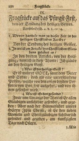 IX. Fragstücke auf das Pfingst-Fest, von der Sendung des heiligen Geistes