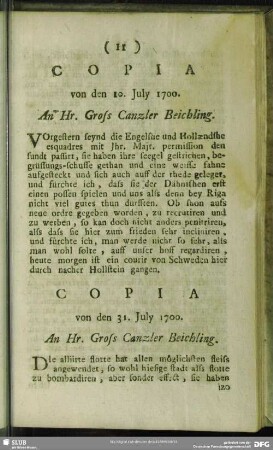 Copia von den 10. July 1700