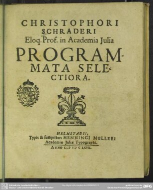 Christophori Schraderi ... Programmata selectiora