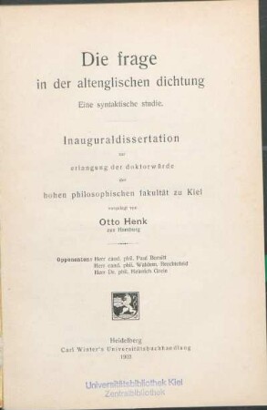 Die Frage in der altenglischen Dichtung : Eine syntaktische studie