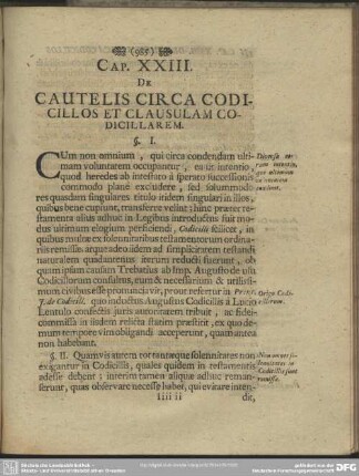 Cap. XXIII. De Cautelis Circa Codillos Et Clausulam Codicillarem