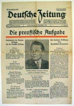 Konservative Tageszeitung "Deutsche Zeitung" zur Konstituierung des Preußischen Staatsrats unter Hermann Göring