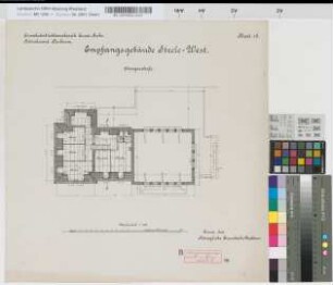 Empfangsgebäude [Bahnhof] Steele-West, Blatt~1b: Grundriß Obergeschoß, M.~1:100 Hge, Sknr.: 1, Fanr.: 13, Bunr.: 2