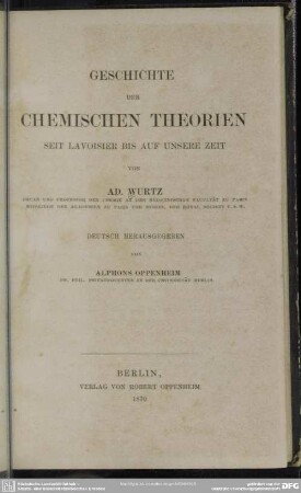Geschichte der chemischen Theorien : seit Lavoisier bis auf unsere Zeit