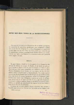 Notes sur deux tribus de la Basse-Casamance