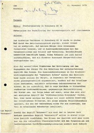 Vermerk, Materialien: Ziele der               Stadterneuerung in Kreuzberg SO 36