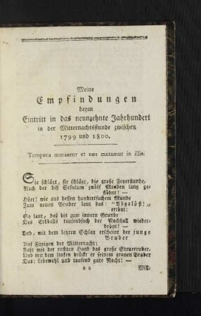 Meine Empfindungen beym Eintritt in das neunzehnte Jahrhundert ...