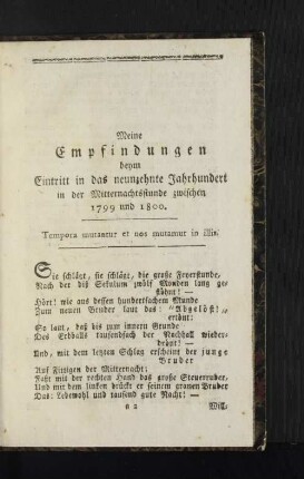 Meine Empfindungen beym Eintritt in das neunzehnte Jahrhundert ...