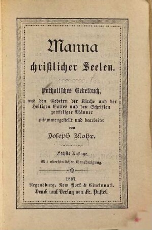 Manna christlicher Seelen : katholisches Gebetbuch