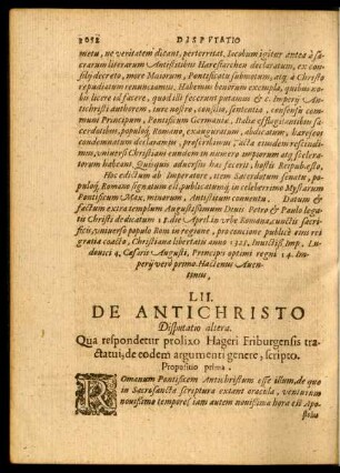 LII. De Antichristo Disputatio altera.