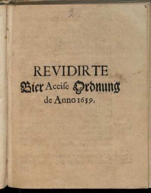 Revidirte Bier Accise Ordnung de Anno 1639