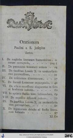 Orationum Paulini a S. Josepho Series.