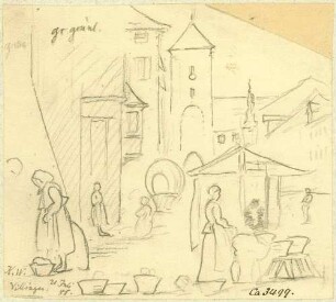 Villingen Marktplatz mit Riettor im Hintergrund
