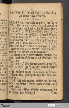 Psalmen für die Kinder auswendig zu lernen abgesondert.