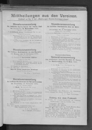 Mittheilungen aus den Vereinen. Beiblatt zu No. 8 der "Hambuger Aerzte-Correspondenz"