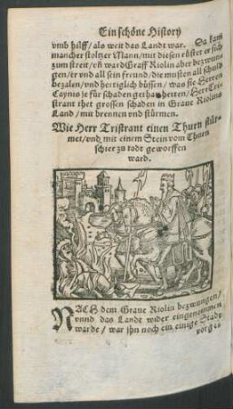 Wie Herr Tristrant einen Thurn stürmet/ und mit einem Stein vom Thurn schier zu todt geworffen ward.