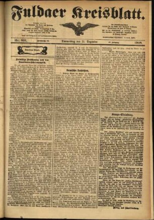 Zweite Ausgabe vom Donnerstag, den 31. Dezember 1908.