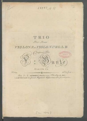Trio Pour Deux Violons et Violoncelle : Oeuvre VI