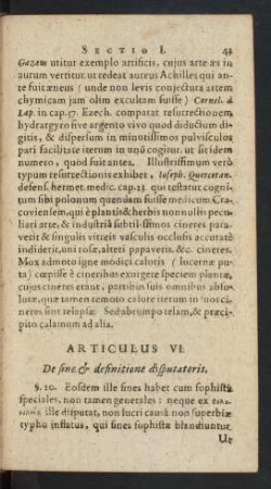 Articulus VI. De fine [et] definitione disputatoris.