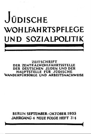 Jüdische Wohlfahrtspflege und Sozialpolitik