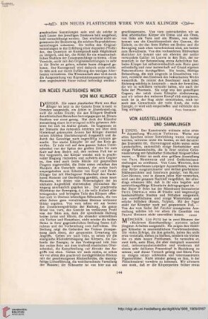 Von Ausstellungen und Sammlungen – Neue Denkmäler und Brunnen - Neue Kunstliteratur - Personal- u. Atelier-Nachrichten