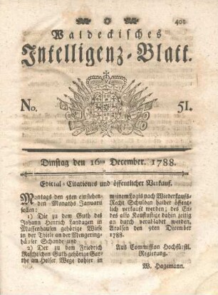 No. 51. Dinstag den 16ten December 1788