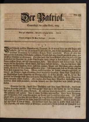 No. 13. Donnerstags, den 30sten Mertz, 1724