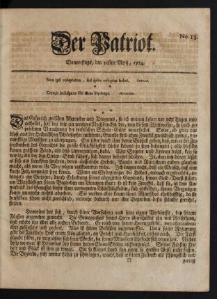 No. 13. Donnerstags, den 30sten Mertz, 1724