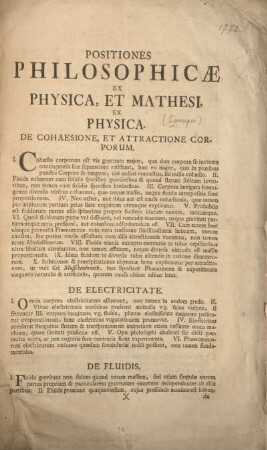 Positiones philosophicæ ex physica, et mathesi.