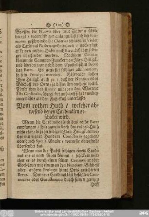 Vom rothen Huth, welcher abwesend denen Cardinälen geschicket wird.