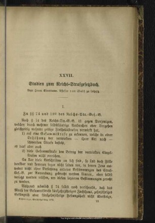 XXVII. Studien zum Reichs-Strafgesetzbuch