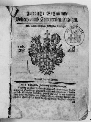1tes Stück, Ausgabe vom 2. Januar 1767