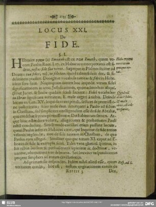 Locus XXI. De Fide