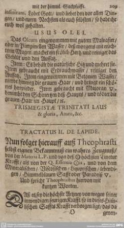TRACTATUS II. DE LAPIDE. Nun folget hierauff auß Theophrasti selbst eignen Bekanntnuß ein wahres Zeugnuß/...