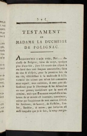 9-29 Testament de Madame la Duchesse de Polignac