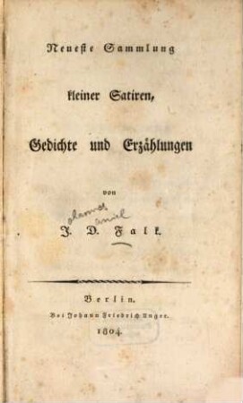 Neueste Sammlung kleiner Satiren, Gedichte und Erzählungen